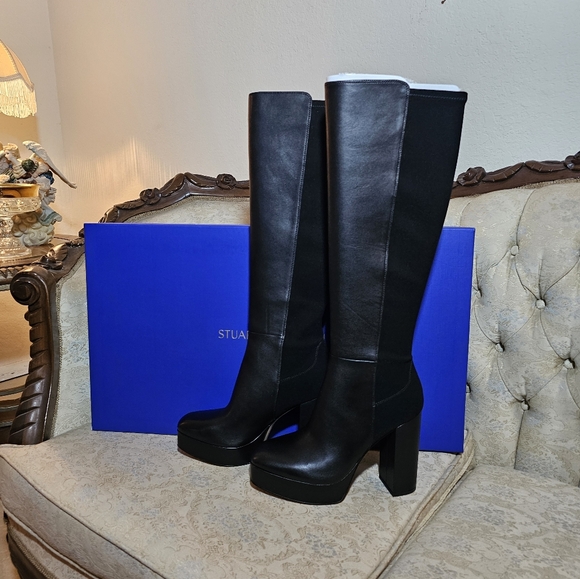 Stuart Weitzman Leather Platform Party Boots - Picture 2 of 13